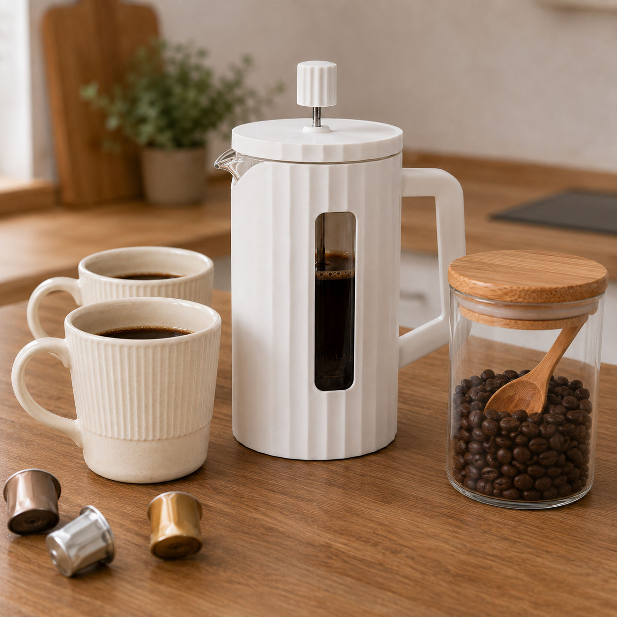 Combo Café en Casa — Prensa Francesa + 2 Tazas + Frasco