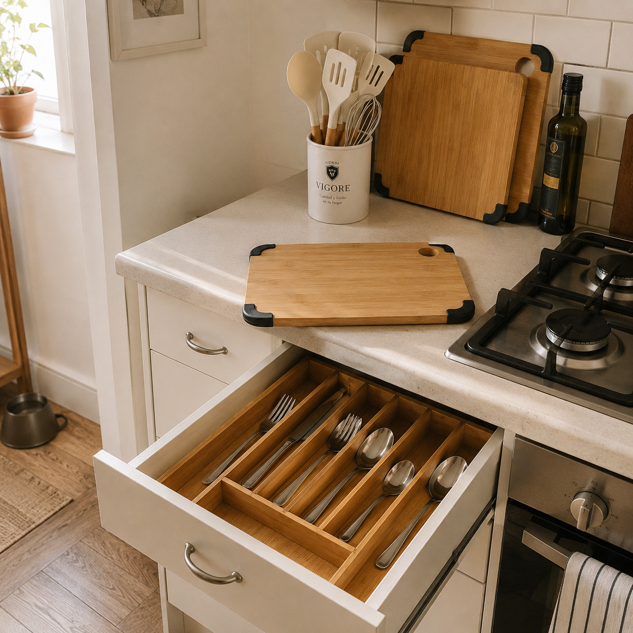 Kit Cocina Natural — Organizador + Tabla + Menaje 13 pzs