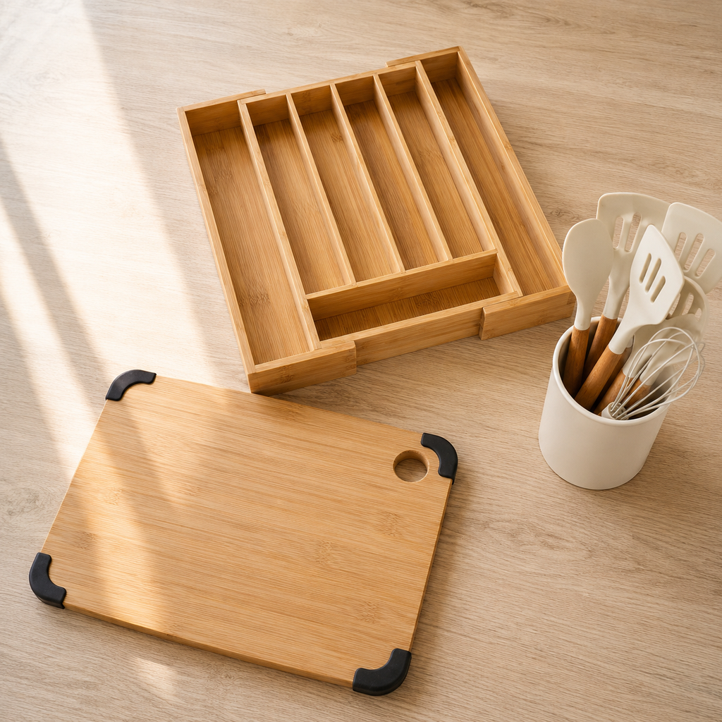 Kit Cocina Natural — Organizador + Tabla + Menaje 13 pzs