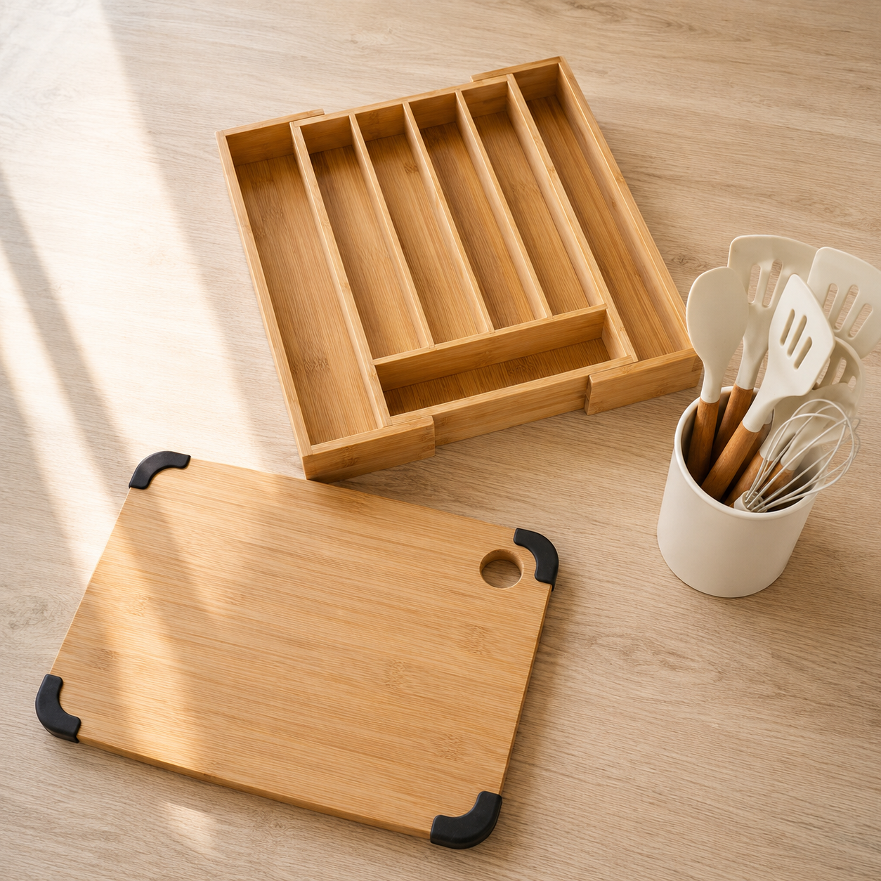 Kit Cocina Natural — Organizador + Tabla + Menaje 13 pzs