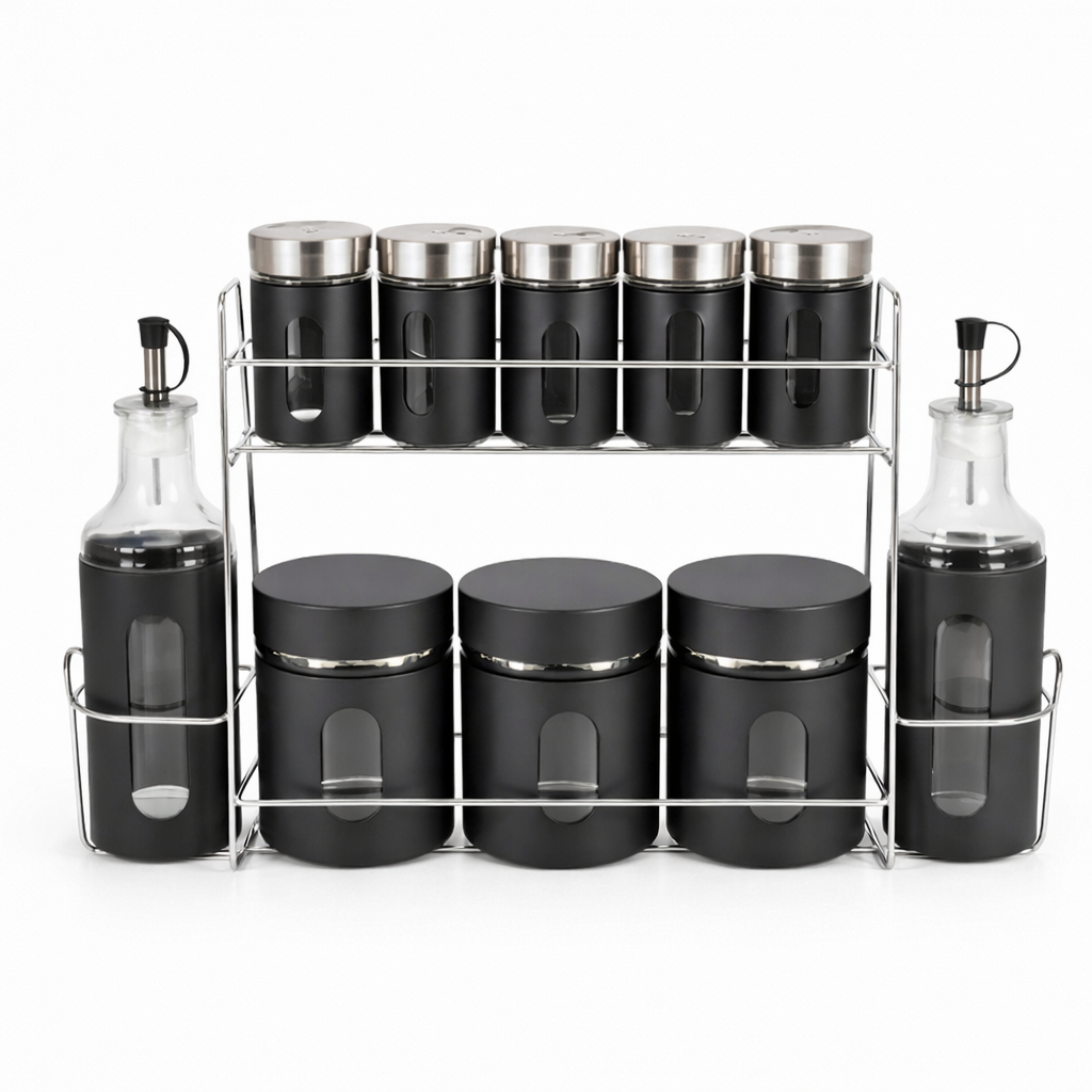 Organizador de Condimentos con Soporte Metálico 10 Piezas – Set de Especieros para Cocina