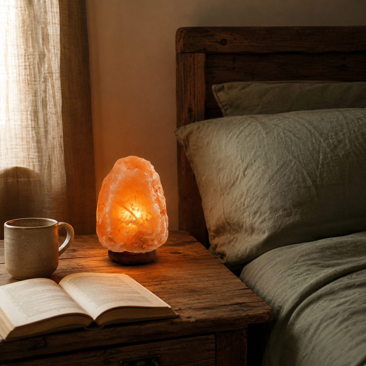 Luz Namasté® — Lámpara de Sal del Himalaya con Base de Madera