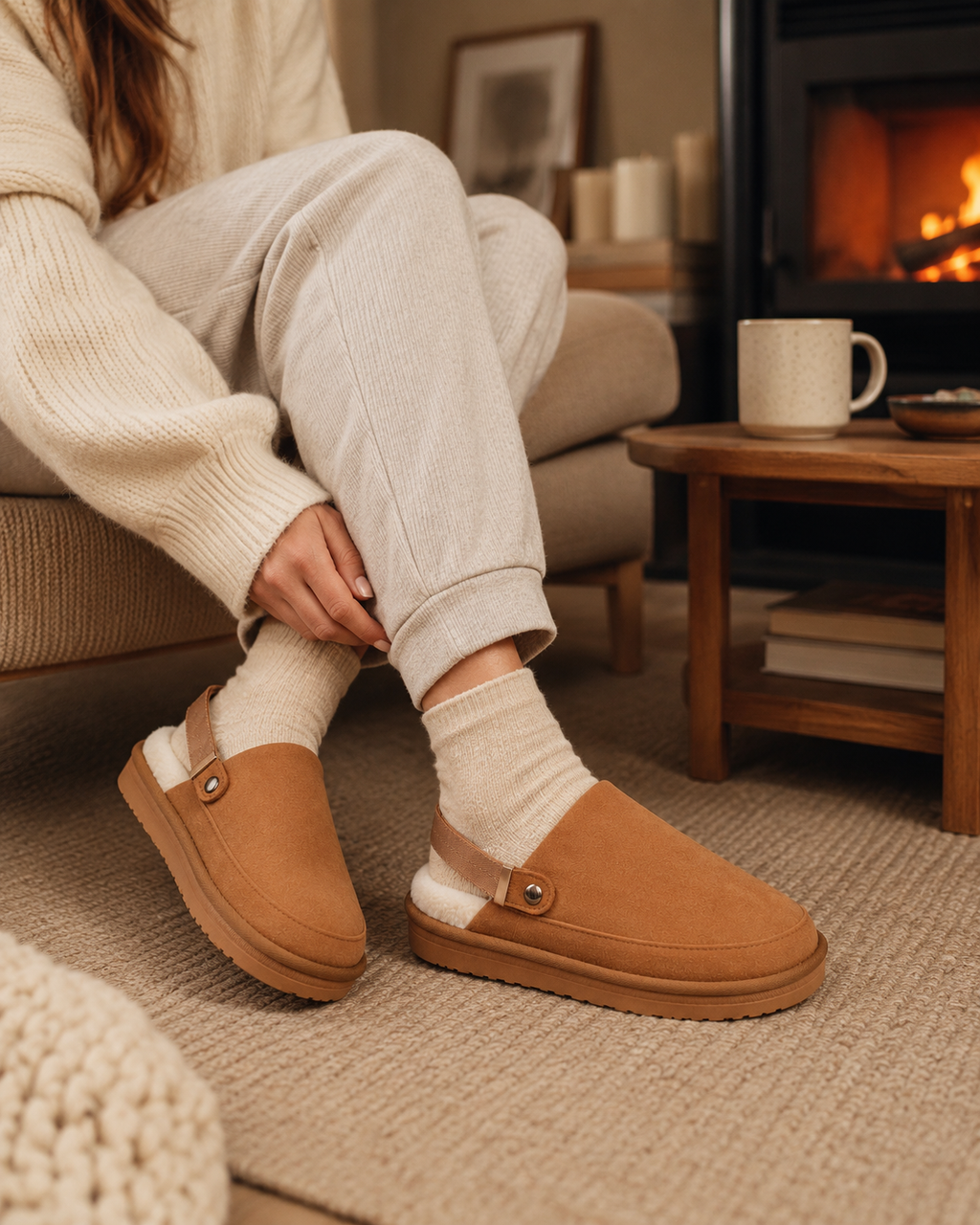 Pantuflas Zuecos Forradas Camel | Cálidas y Antideslizantes — SimpleBuy Uruguay
