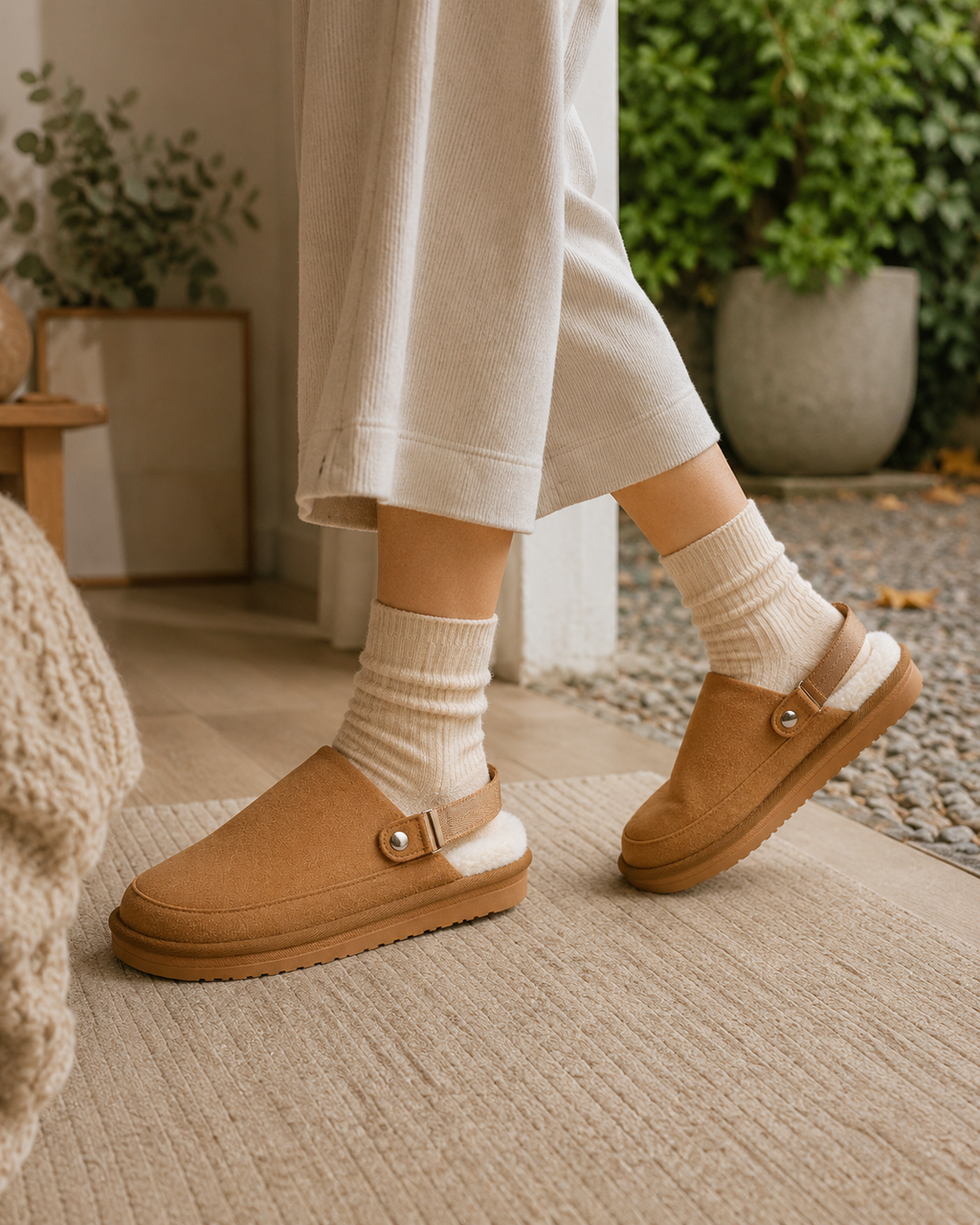 Pantuflas Zuecos Forradas Camel | Cálidas y Antideslizantes — SimpleBuy Uruguay
