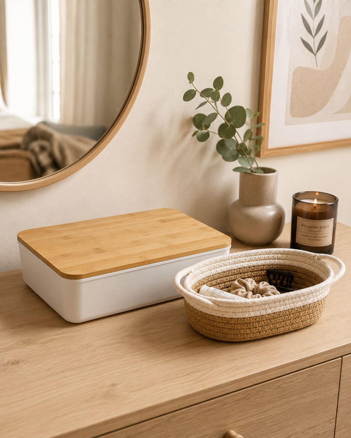 Combo Organizador Hogar | Caja con Tapa + Canasto Tejido | SimpleBuy