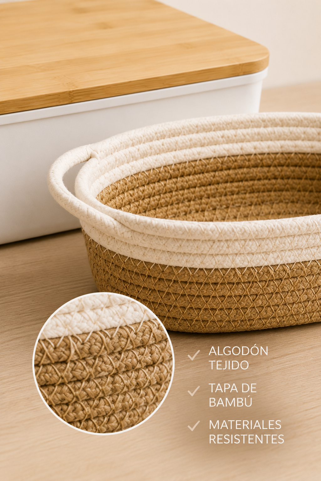 Combo Organizador Hogar | Caja con Tapa + Canasto Tejido | SimpleBuy