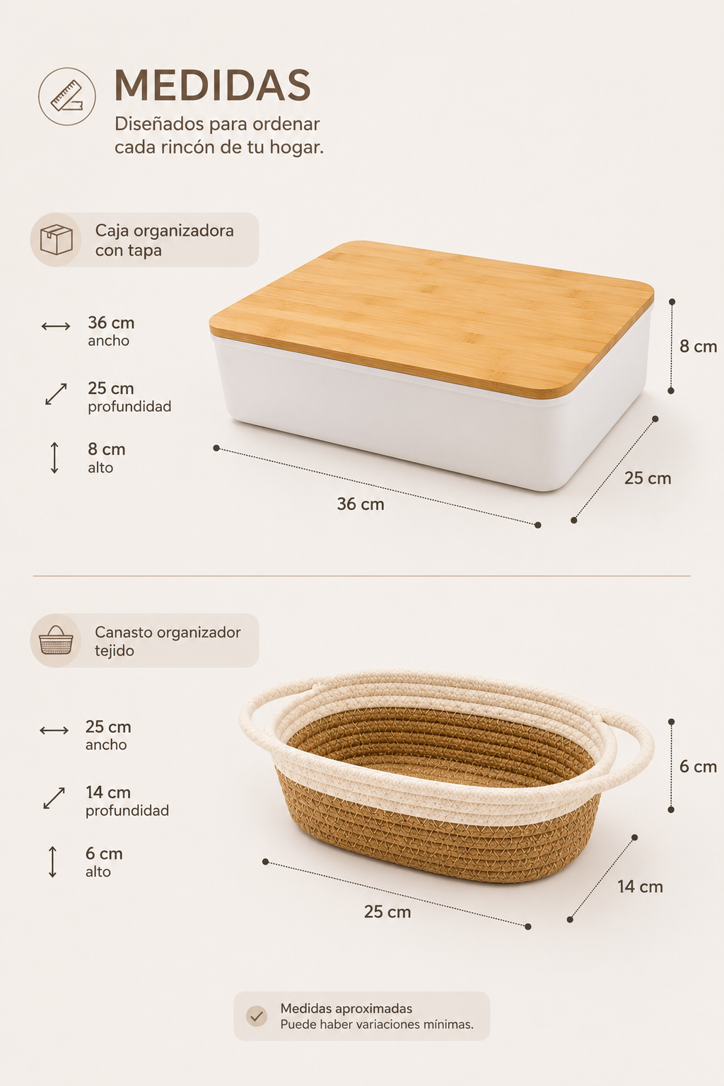 Combo Organizador Hogar | Caja con Tapa + Canasto Tejido | SimpleBuy