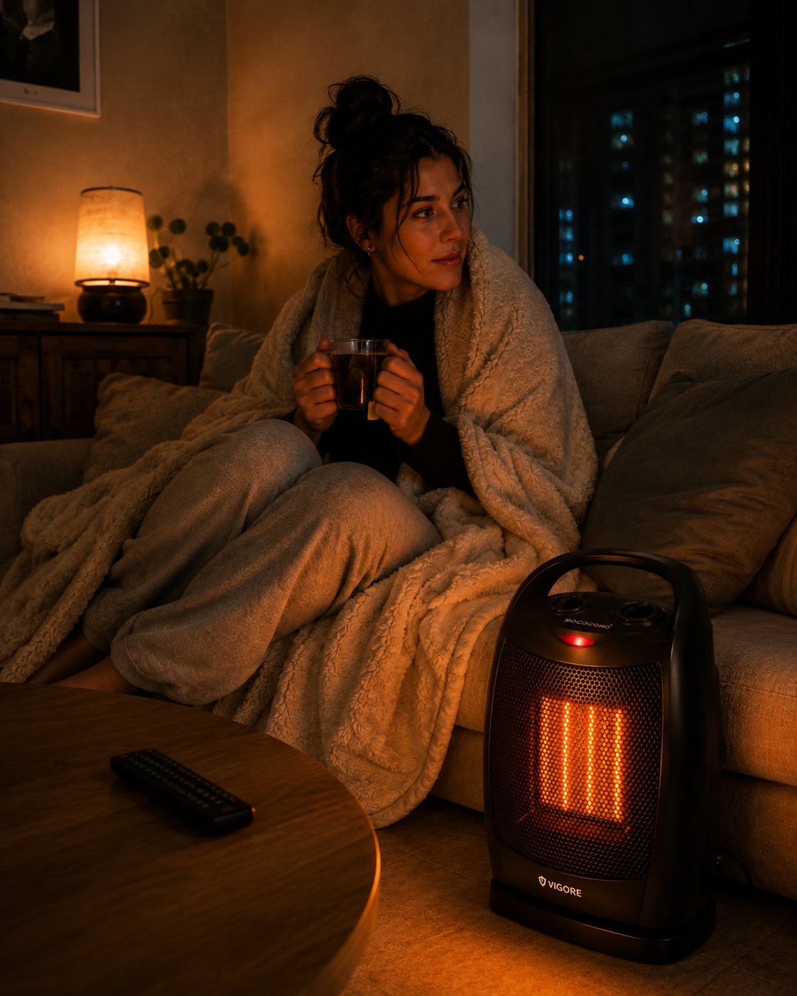 Estufa Eléctrica Vigore Oscilante 1500W — Calor Instantáneo para Todo el Ambiente