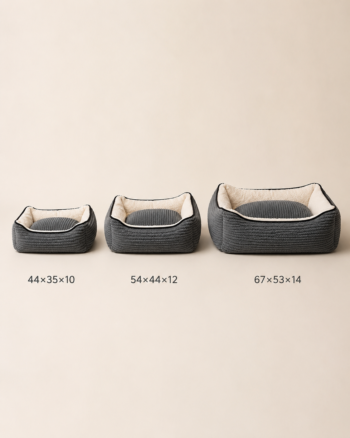 Set x3 Camas Para Mascotas Premium 3 Tamaños Gris | Abrigo y Confort para Invierno