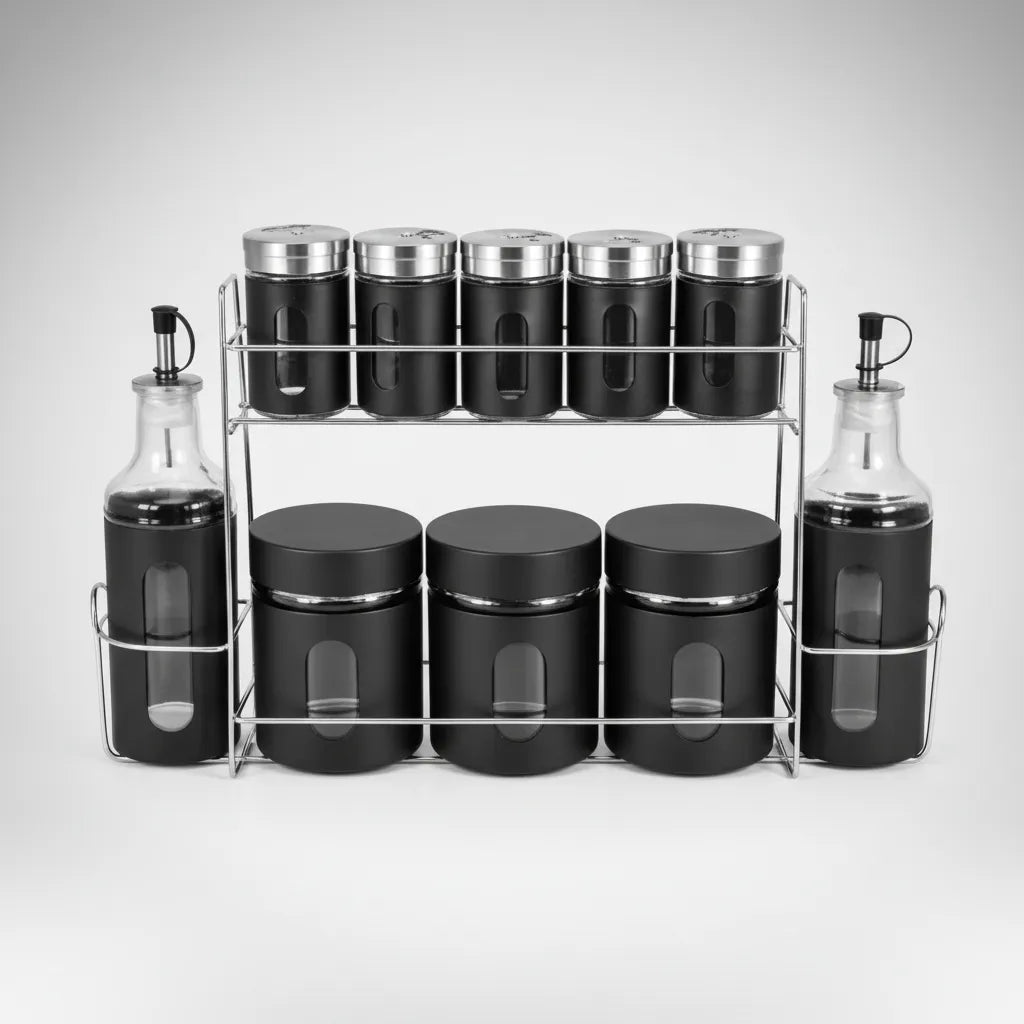 Organizador de Condimentos con Soporte Metálico 10 Piezas – Set de Especieros para Cocina