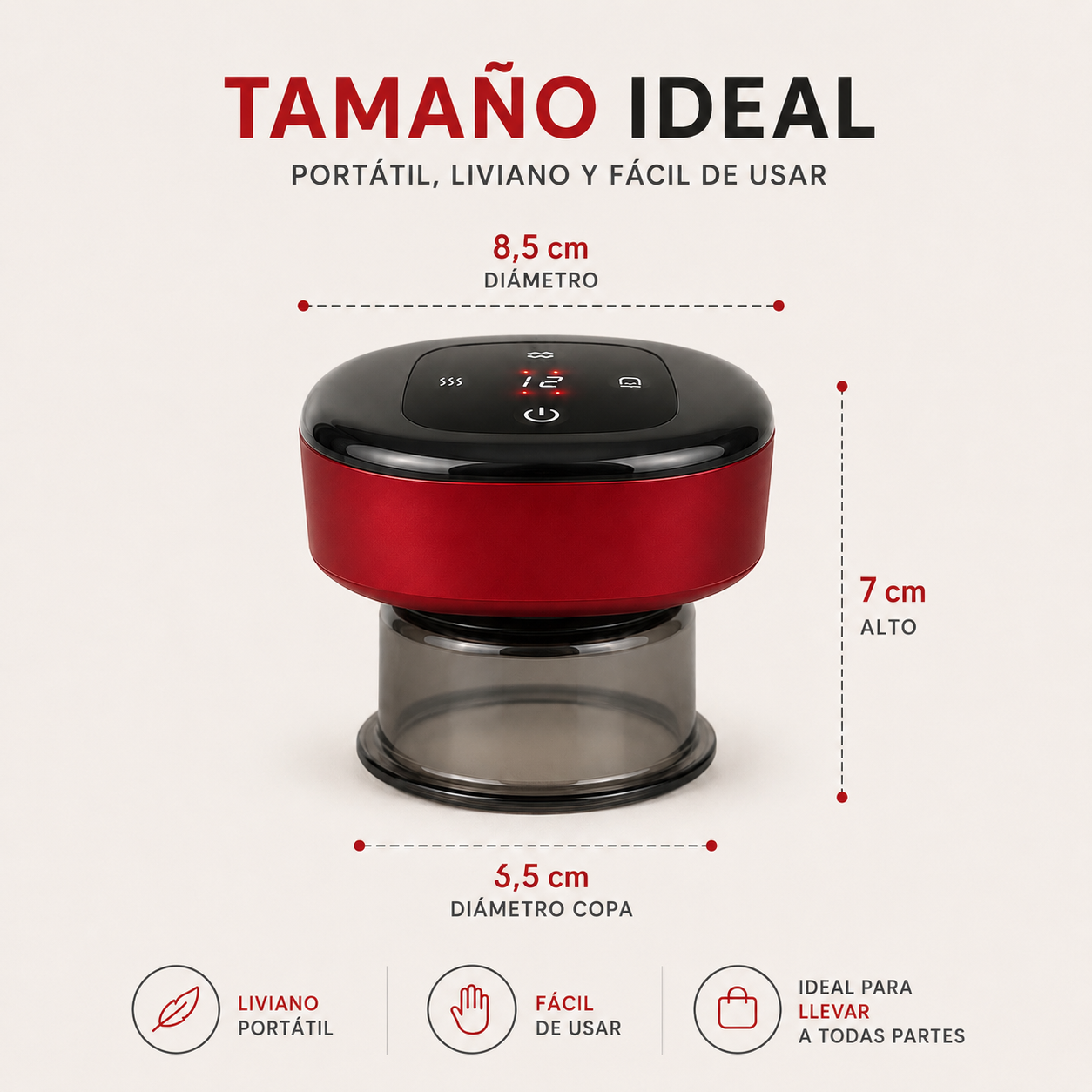 Ventosa Terapéutica Eléctrica 3 en 1 | Calor + Luz Roja + Masaje por Succión