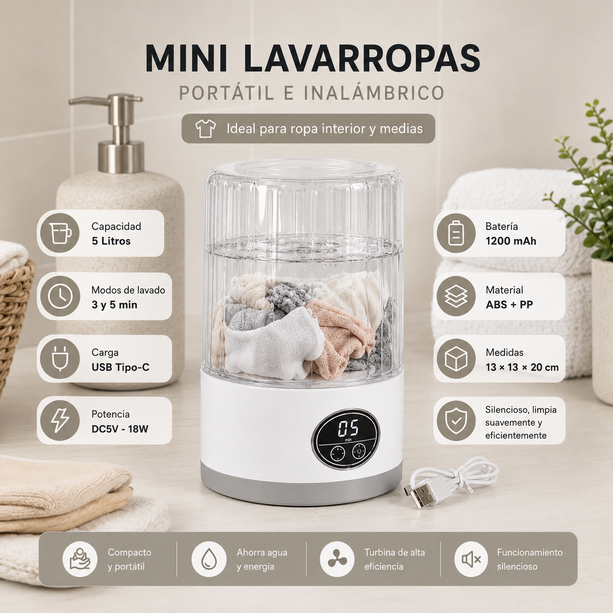 SimpleWash Mini™ | Mini Lavarropas Portátil USB
