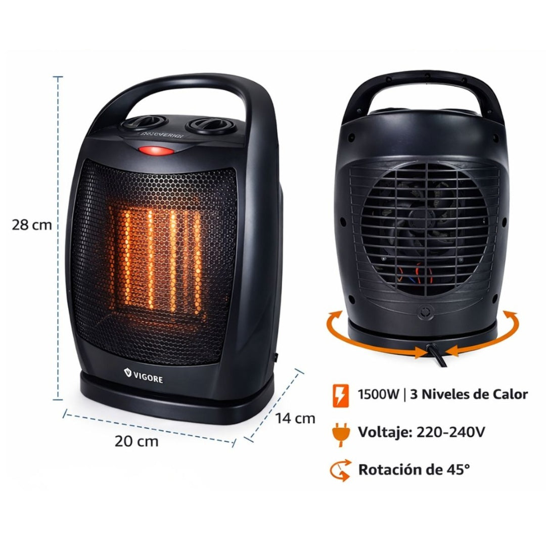 Estufa Eléctrica Vigore Oscilante 1500W — Calor Instantáneo para Todo el Ambiente
