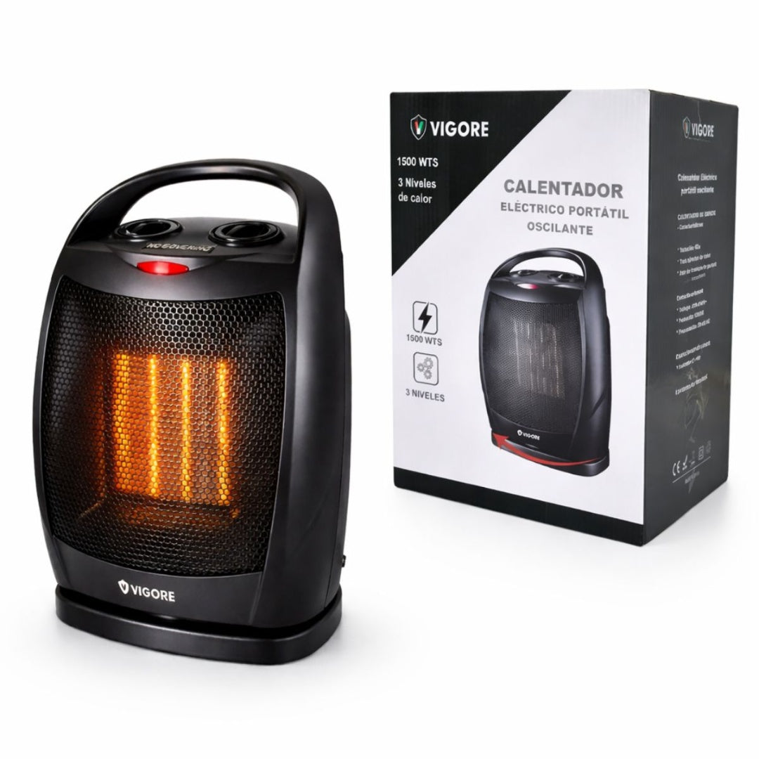Estufa Eléctrica Vigore Oscilante 1500W — Calor Instantáneo para Todo el Ambiente
